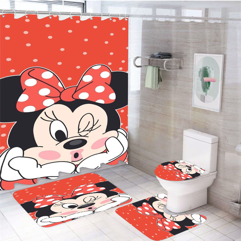 Minnie Mouse Disney Cartoon 4Pcs Bathroom Set Shower Curtain