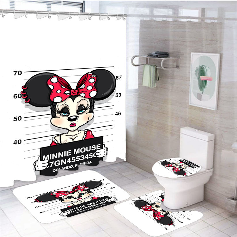 Minnie Mouse On Jail 4Pcs Bathroom Set Shower Curtain
