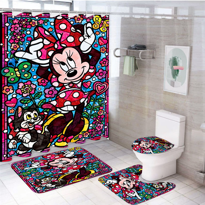 Minnie Mouse Stained Glass 4Pcs Bathroom Set Shower Curtain