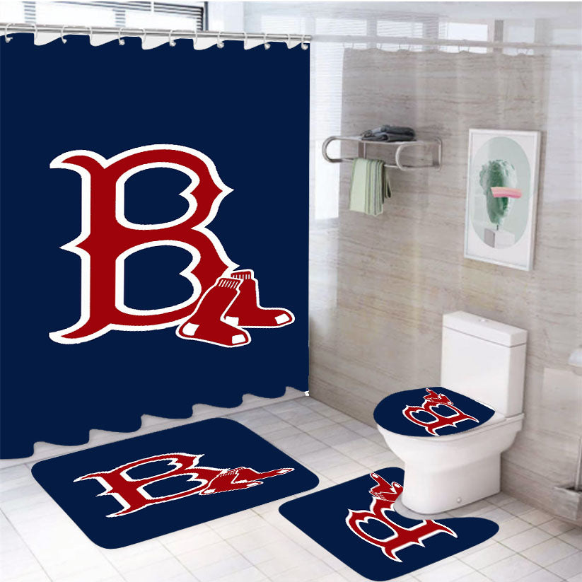 Mlb Team Boston Red Sox 4Pcs Bathroom Set Shower Curtain