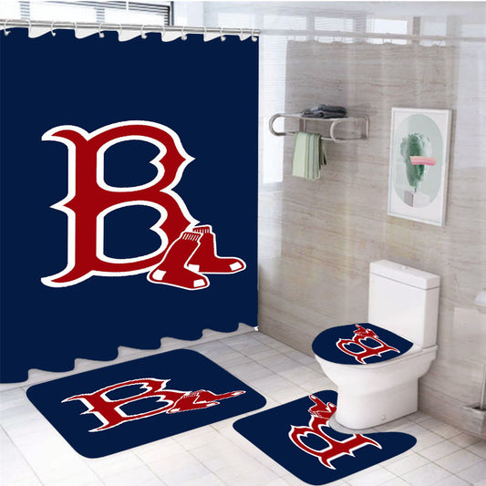 Mlb Team Boston Red Sox 4Pcs Bathroom Set Shower Curtain