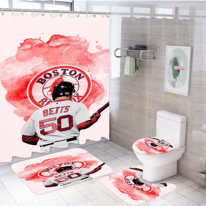 Mookie Betts Boston Red Sox 4Pcs Bathroom Set Shower Curtain