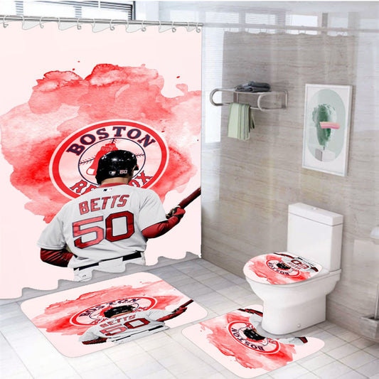Mookie Betts Boston Red Sox 4Pcs Bathroom Set Shower Curtain