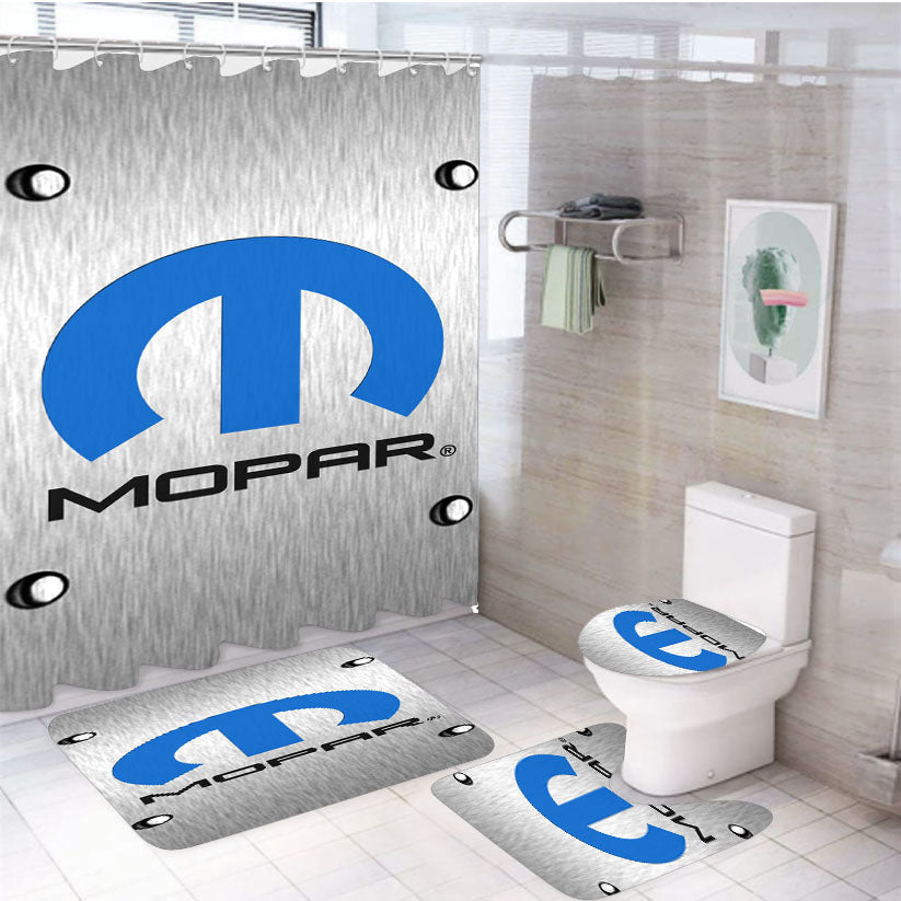 Mopar Black Logo 4Pcs Bathroom Set Shower Curtain