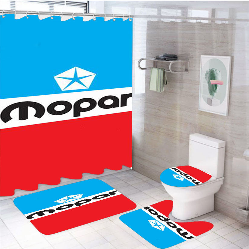Mopar Black Logo 44 4Pcs Bathroom Set Shower Curtain
