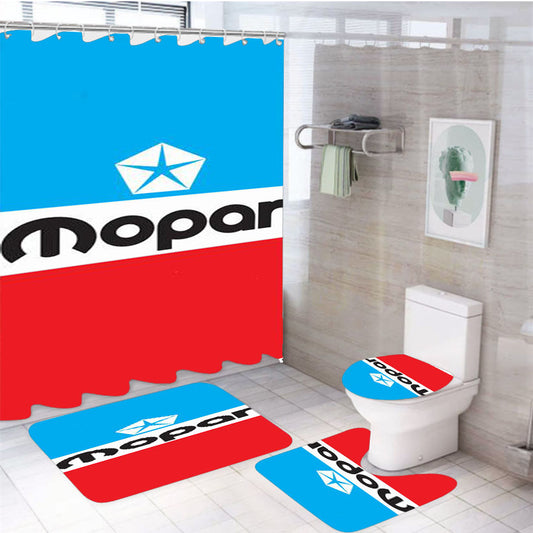 Mopar Black Logo 44 4Pcs Bathroom Set Shower Curtain