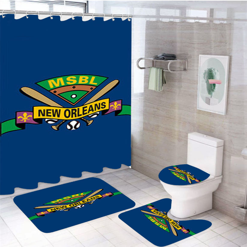 Msbl New Orleans Baseball Logo Blue 4Pcs Bathroom Set Shower Curtain