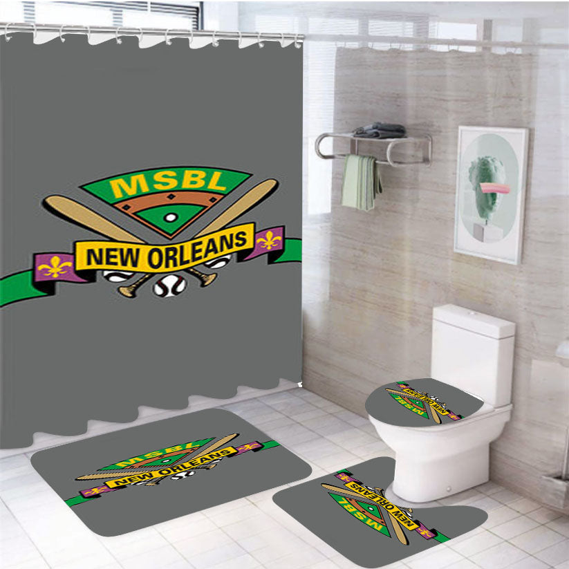 Msbl New Orleans Baseball Logo Gray 4Pcs Bathroom Set Shower Curtain