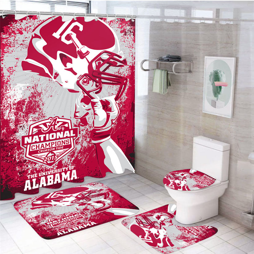 National Champions Crimson Tide 2015 The University Of Alabama 4Pcs Bathroom Set Shower Curtain