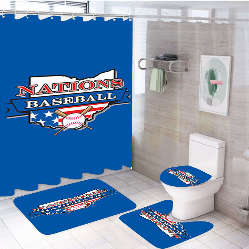 Nations Baseball Logo Blue 4Pcs Bathroom Set Shower Curtain