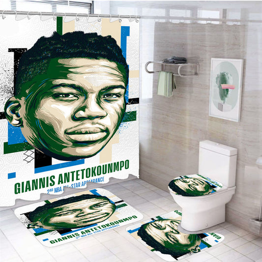 Nba All Star Giannis Antetokounmpo 4Pcs Bathroom Set Shower Curtain