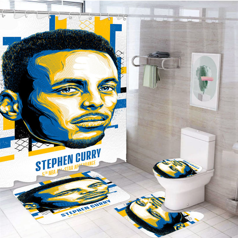 Nba All Star Stephen Curry 4Pcs Bathroom Set Shower Curtain