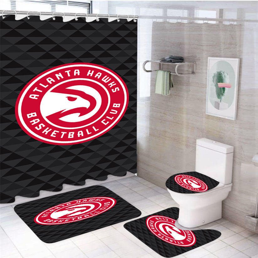 Nba Atlanta Hawks Logo Black Wallpapers 4Pcs Bathroom Set Shower Curtain