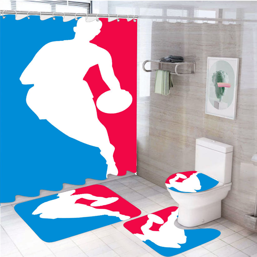 Nba Basket Ball Wallpaper Logo 4Pcs Bathroom Set Shower Curtain