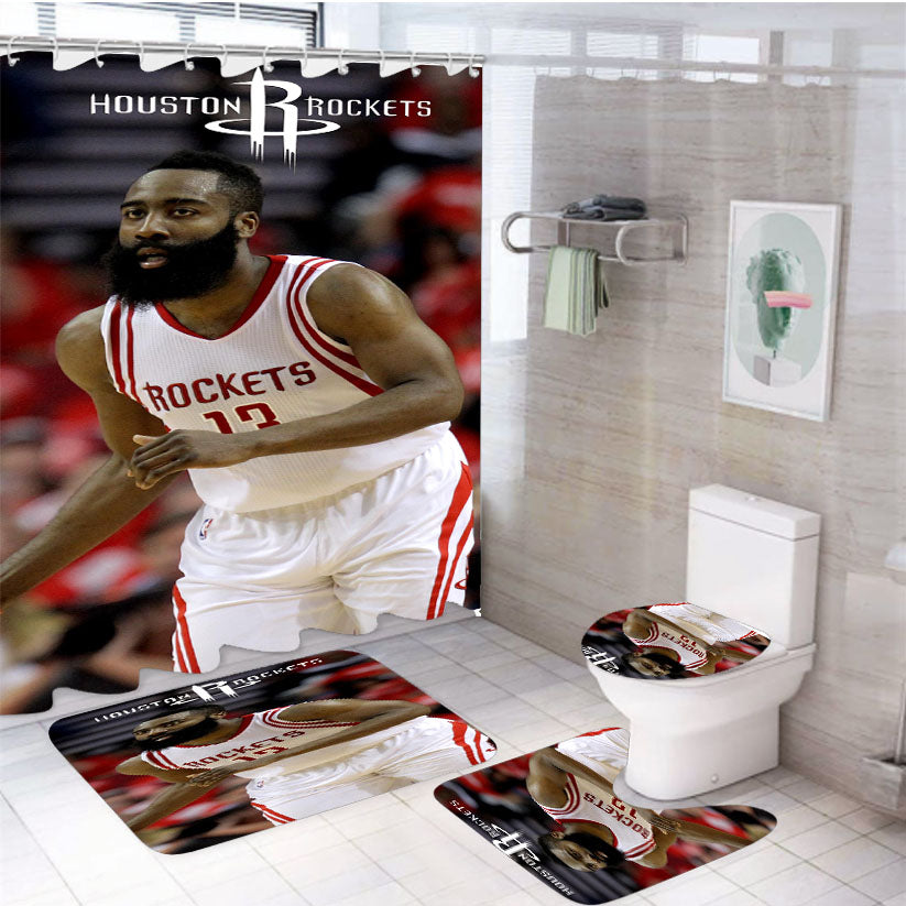 Nba Huston Rockets 4Pcs Bathroom Set Shower Curtain