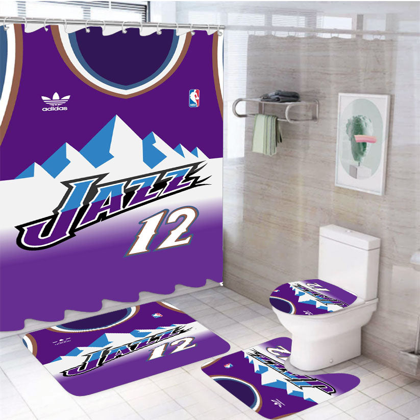 Nba Jazz Wallpaper 4Pcs Bathroom Set Shower Curtain
