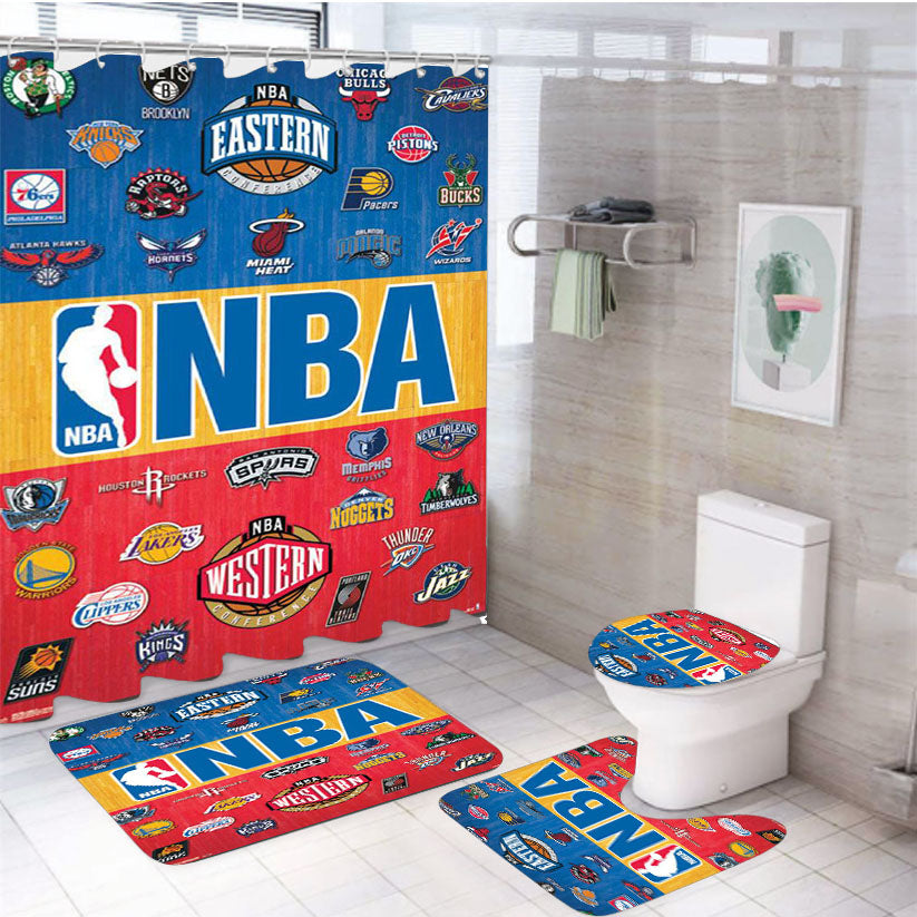 Nba National Basketball Association Logos Team 4Pcs Bathroom Set Shower Curtain
