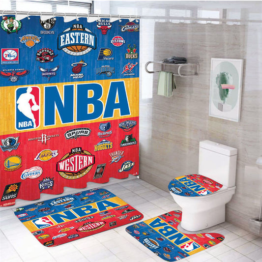 Nba National Basketball Association Logos Team 4Pcs Bathroom Set Shower Curtain