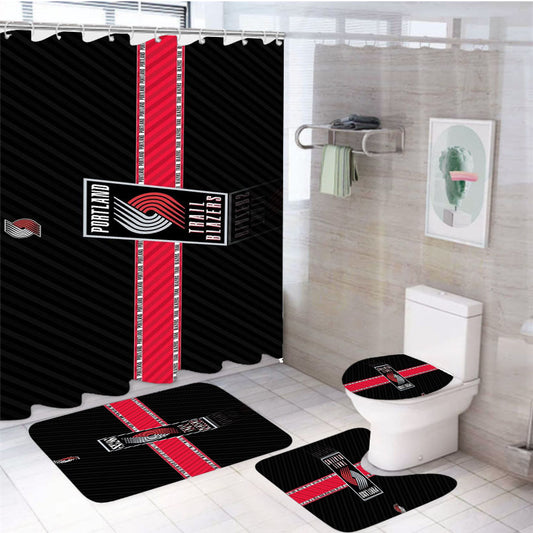 Nba Portland Trail Blazers Logo 4Pcs Bathroom Set Shower Curtain