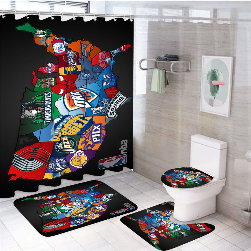 Nba Usa Collages Team 4Pcs Bathroom Set Shower Curtain