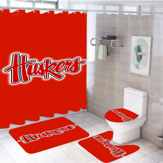 Nebraska Cornhuskers Red 4Pcs Bathroom Set Shower Curtain