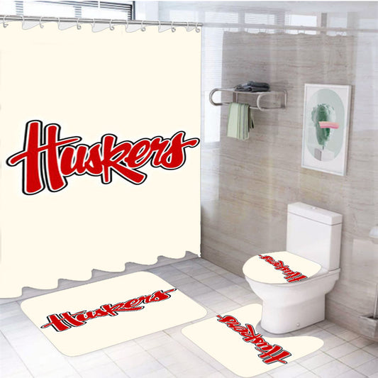 Nebraska Cornhuskers White 4Pcs Bathroom Set Shower Curtain