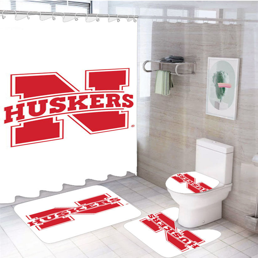 Nebraska Huskers 4Pcs Bathroom Set Shower Curtain
