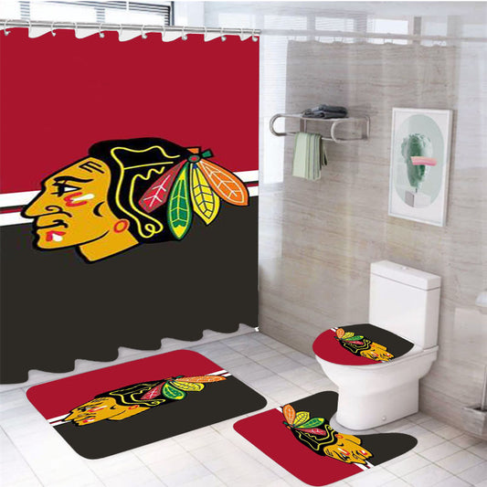 New Chicago Blackhawks 4Pcs Bathroom Set Shower Curtain