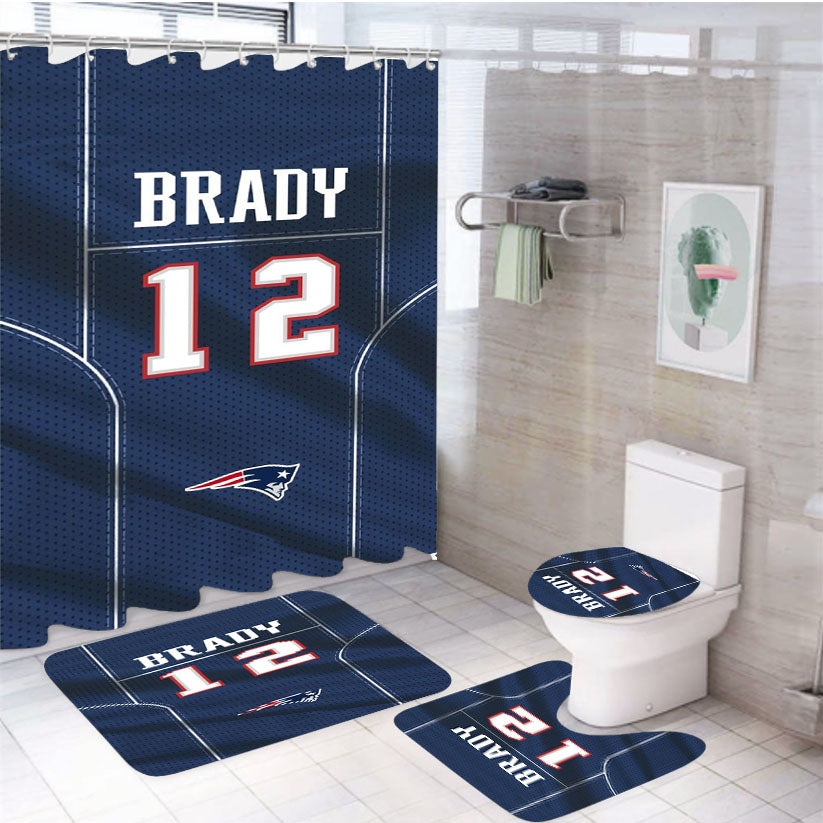 New England Patriots Brady Jersey 4Pcs Bathroom Set Shower Curtain