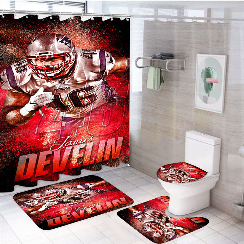 New England Patriots James Develin 4Pcs Bathroom Set Shower Curtain
