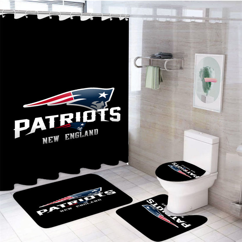 New England Patriots Logo Black 4Pcs Bathroom Set Shower Curtain