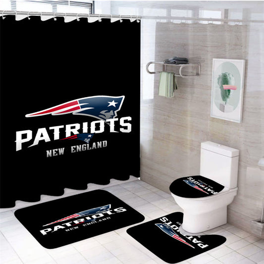 New England Patriots Logo Black 4Pcs Bathroom Set Shower Curtain