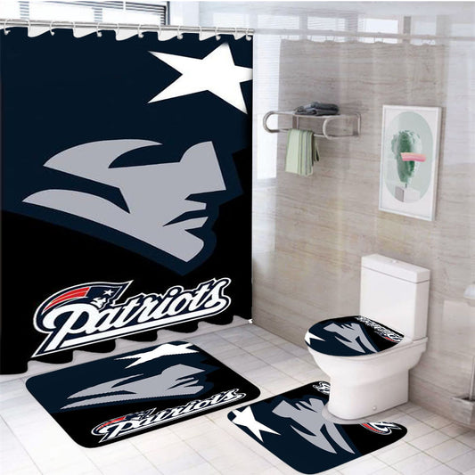 New England Patriots Logo Black Background 4Pcs Bathroom Set Shower Curtain