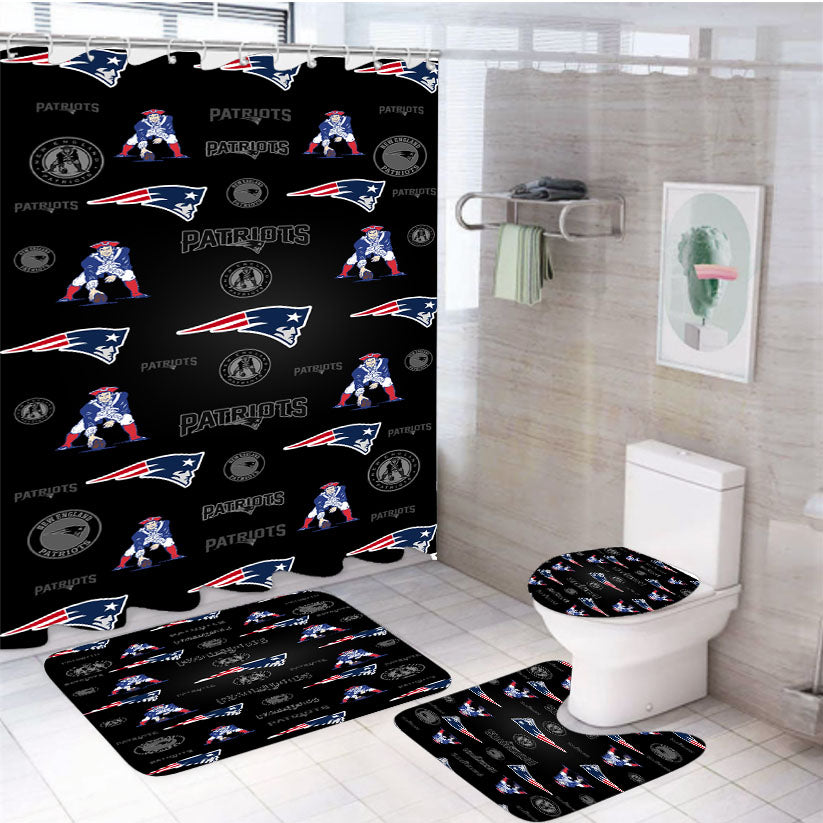 New England Patriots Logo Pattern 4Pcs Bathroom Set Shower Curtain