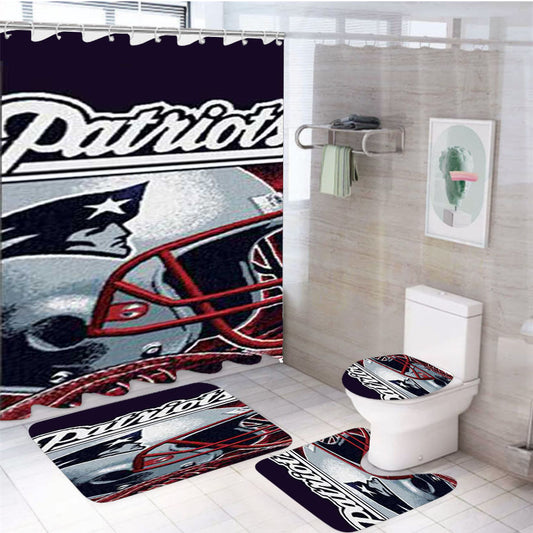 New England Patriots Rough Helmet 4Pcs Bathroom Set Shower Curtain