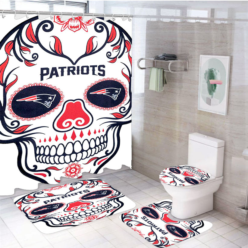 New England Patriots Skull 4Pcs Bathroom Set Shower Curtain