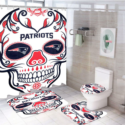 New England Patriots Skull 4Pcs Bathroom Set Shower Curtain