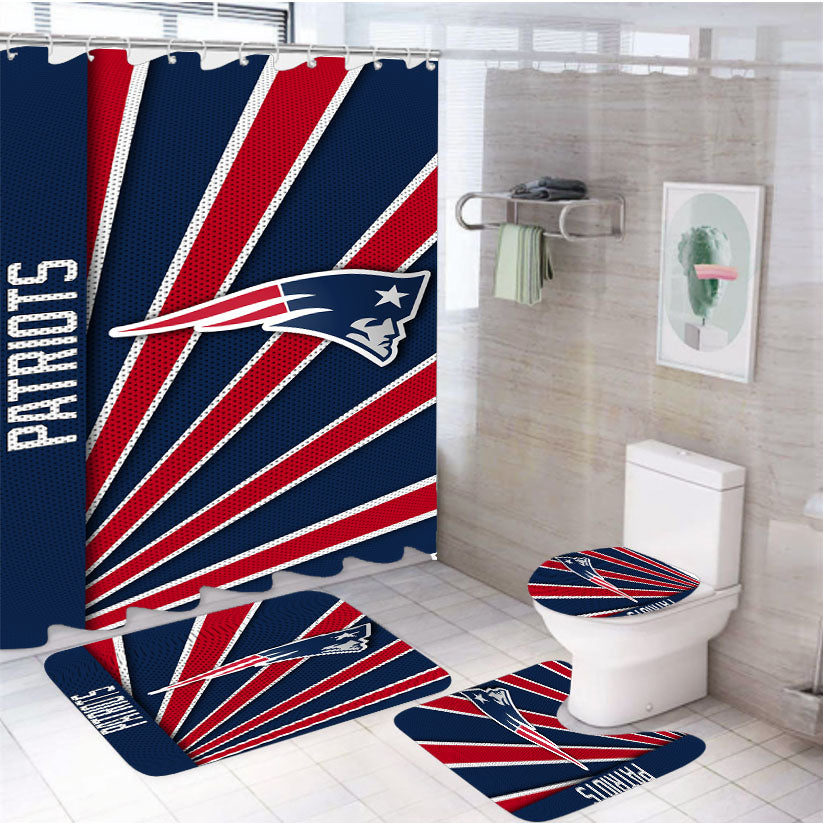 New England Patriots Stripe Wallpaper 4Pcs Bathroom Set Shower Curtain