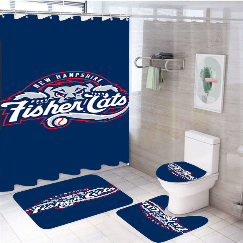 New Hampshire Fisher Cats Baseball Logo Blue 4Pcs Bathroom Set Shower Curtain