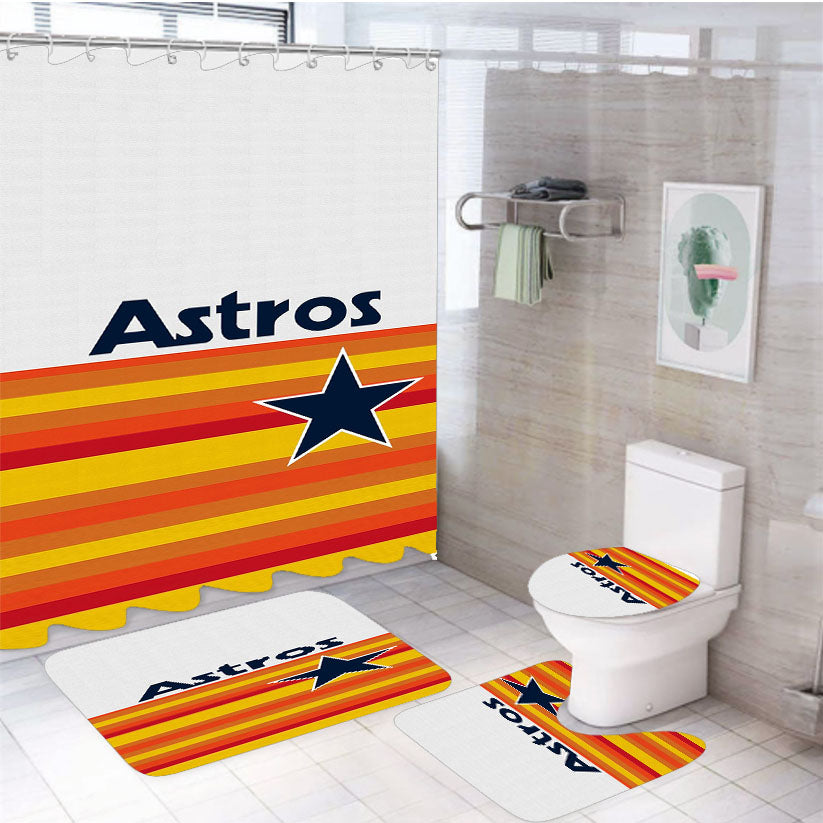 New Houston Astros Mlb Wallpaper 4Pcs Bathroom Set Shower Curtain