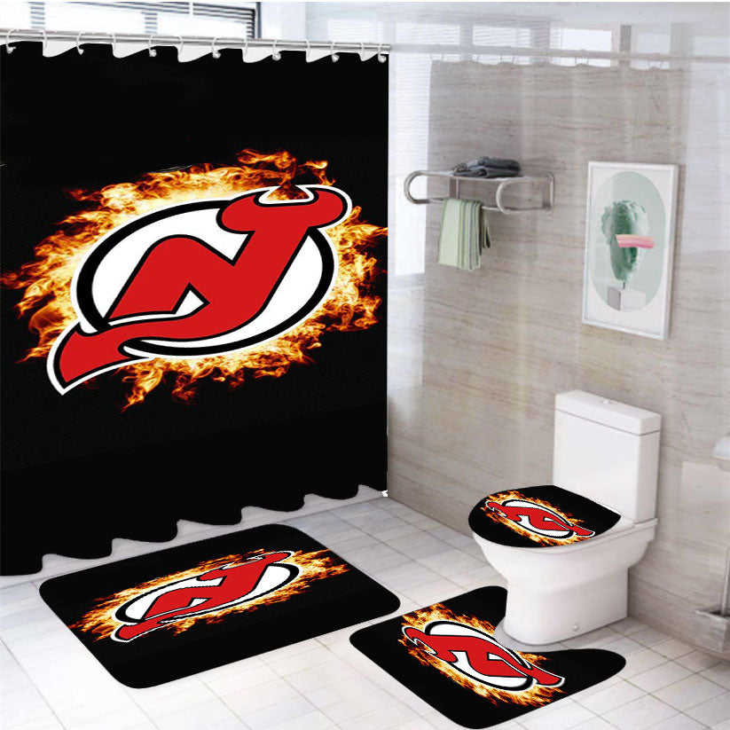 New Jersey Devils Logo 4Pcs Bathroom Set Shower Curtain