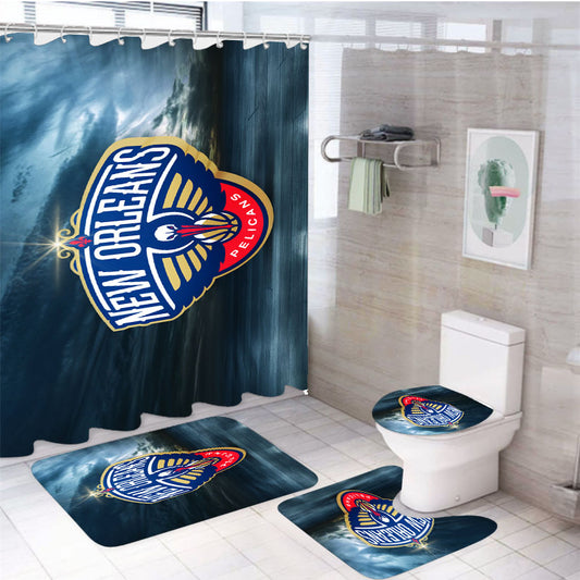 New Orleans Pelicans Basketball Team Wallpaper 4Pcs Bathroom Set Shower Curtain