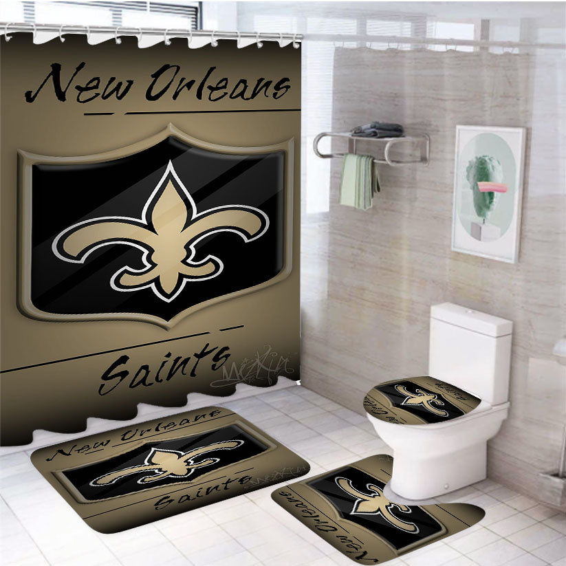 New Orleans Saints, Black, Drew Brees, 4Pcs Bathroom Set Shower Curtain