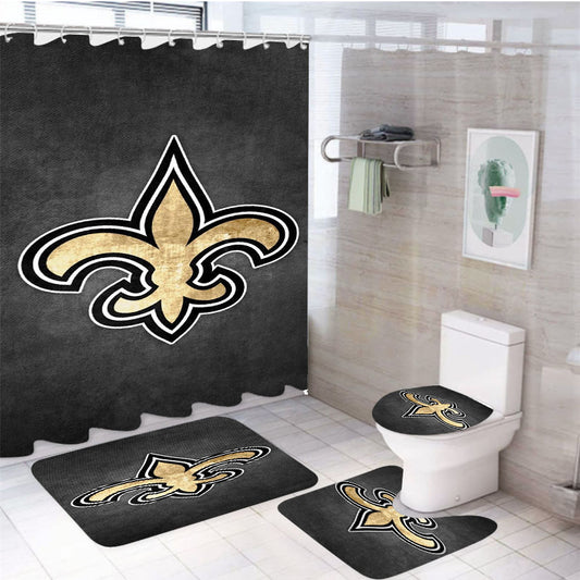 New Orleans Saints Golden Logo Gray Wall 4Pcs Bathroom Set Shower Curtain