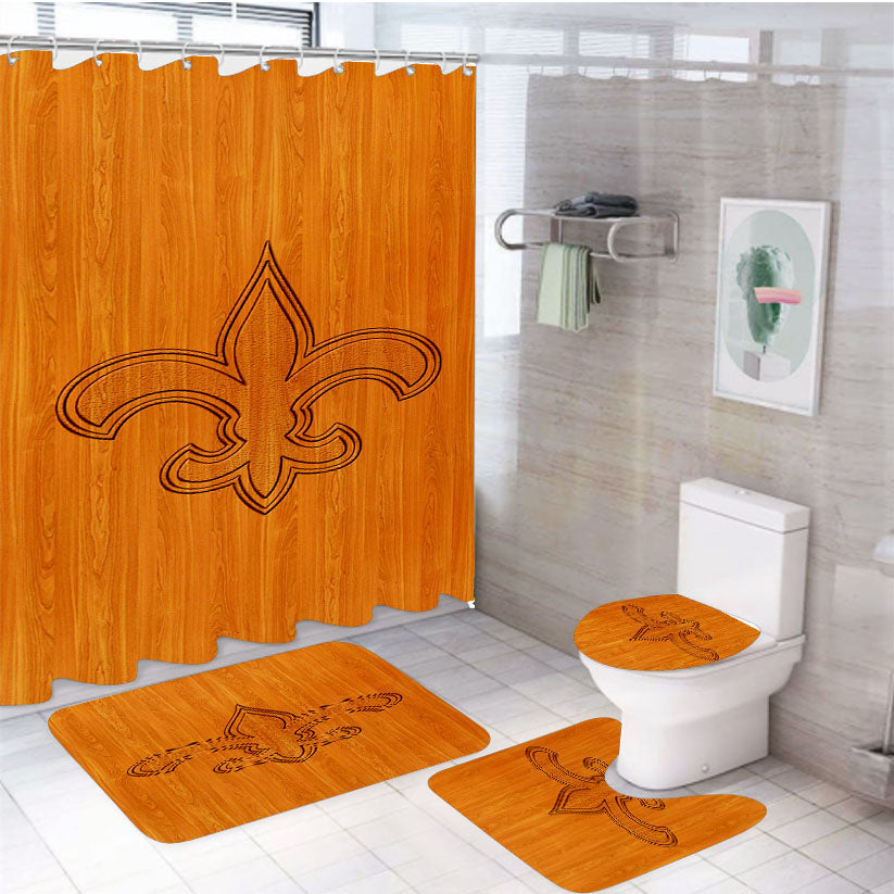 New Orleans Saints Wooden 4Pcs Bathroom Set Shower Curtain