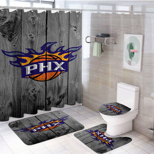 New Phoenix Suns Nba Logo Dark Wood Wallpaper 4Pcs Bathroom Set Shower Curtain
