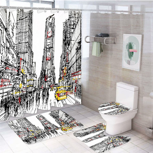 New York Art 4Pcs Bathroom Set Shower Curtain
