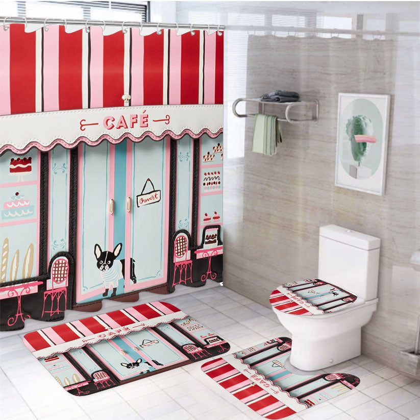 New York Cafe 4Pcs Bathroom Set Shower Curtain