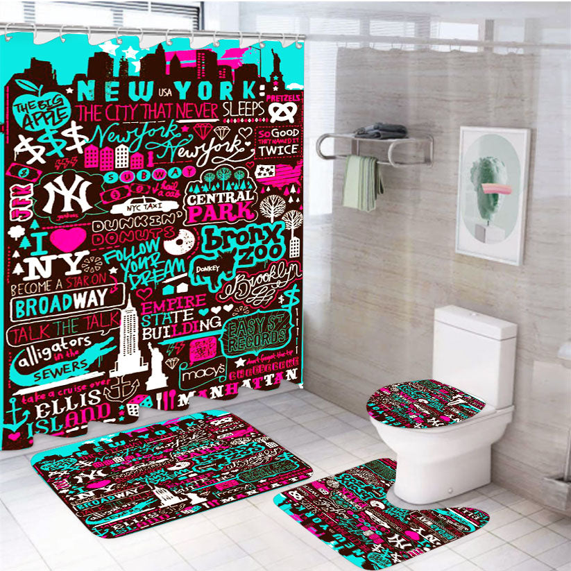 New York City 4Pcs Bathroom Set Shower Curtain