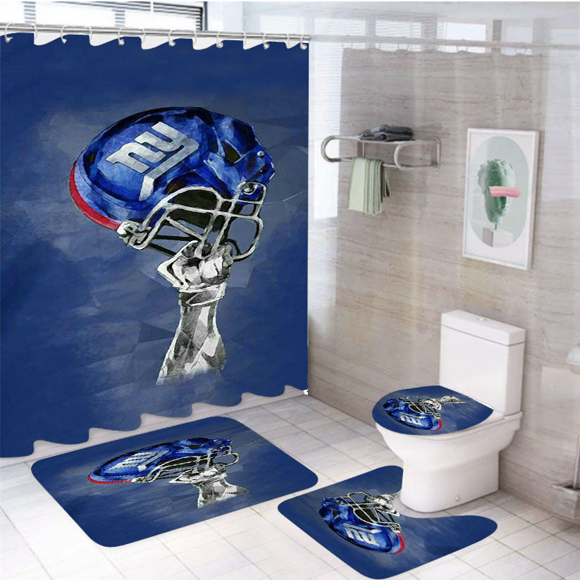 New York Giants Helmet 4Pcs Bathroom Set Shower Curtain